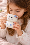 Cute Cat Face Ceramic Mug | Handcrafted Cartoon Coffee & Tea Mug