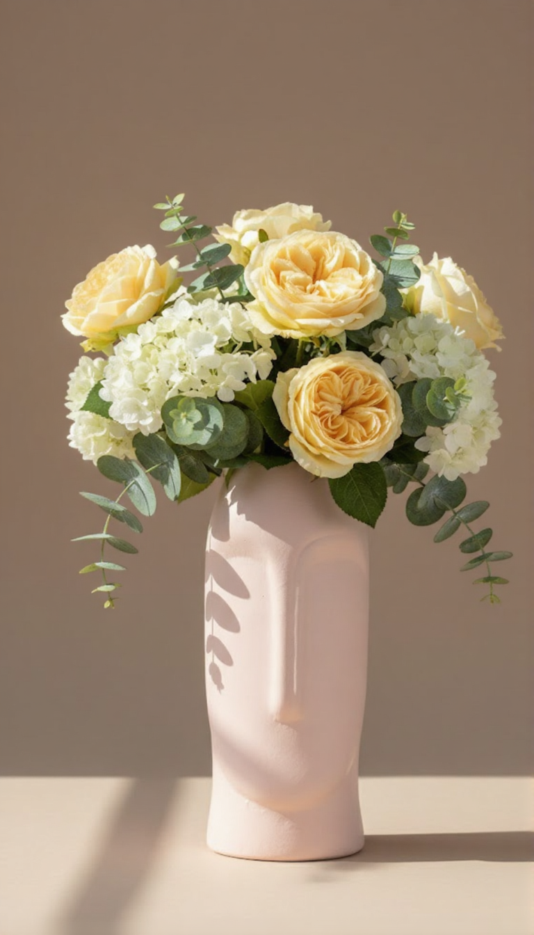 Modern Abstract Face Ceramic Flower Vase | Minimalist Decorative Vase For Home & Office