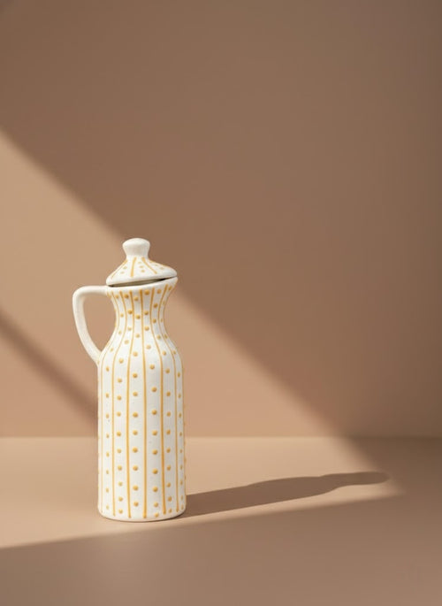 Elegant Ceramic Oil Dispenser Bottle With Handle-Polka Dot Olive Oil & Vinegar Pourer For Kitchen & Dining Table