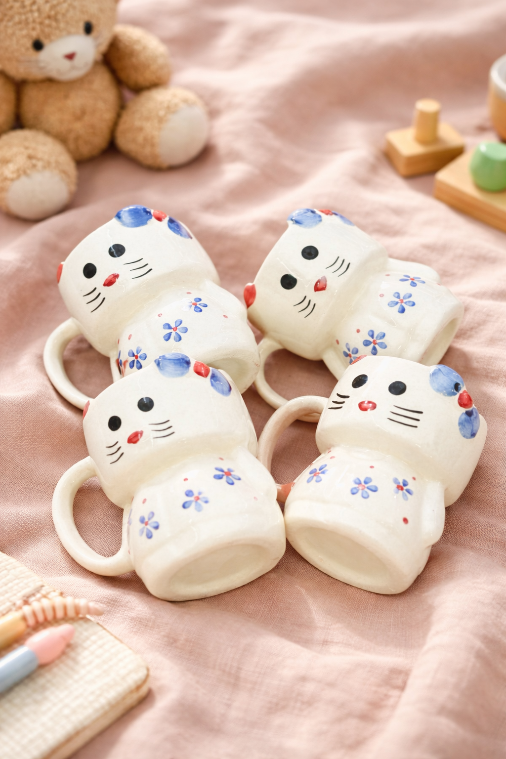 Cute Cat Face Ceramic Mug | Handcrafted Cartoon Coffee & Tea Mug