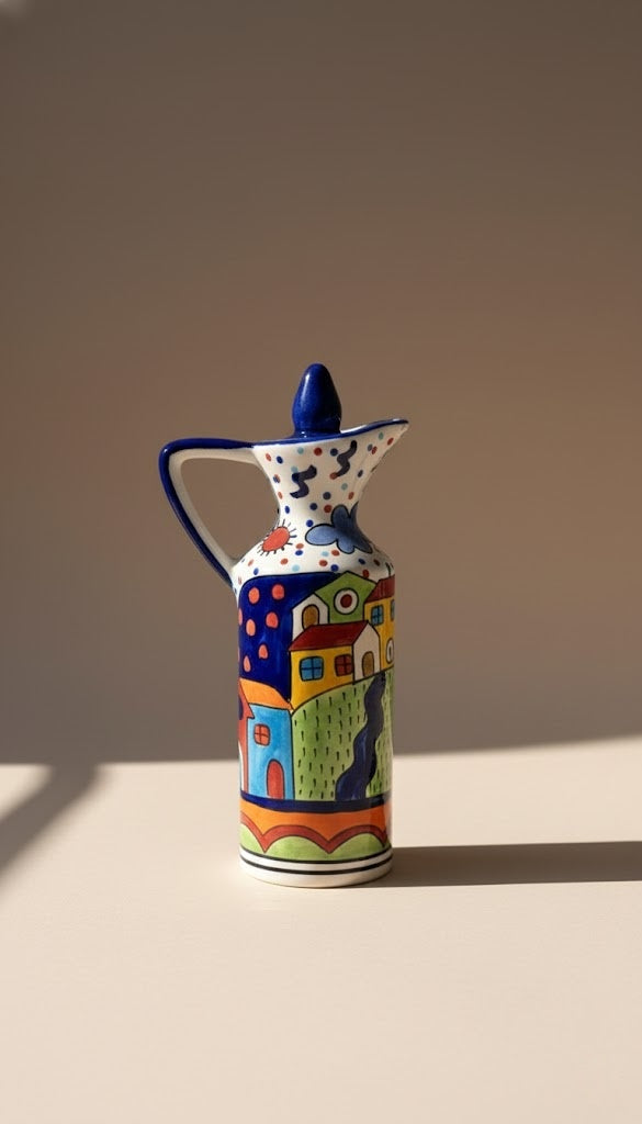 Handcrafted Ceramic Oil Dispenser Bottle- Decorative Olive Oil & Vinegar Pourer For Kitchen & Dining Table