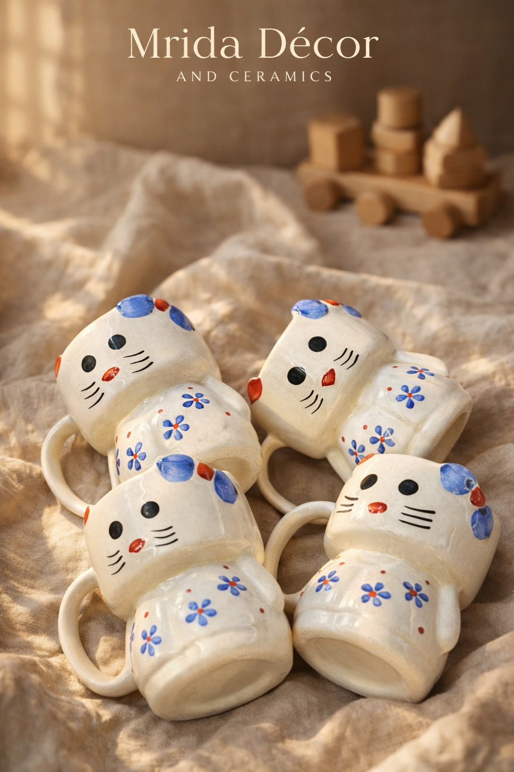Cute Cat Face Ceramic Mug | Handcrafted Cartoon Coffee & Tea Mug