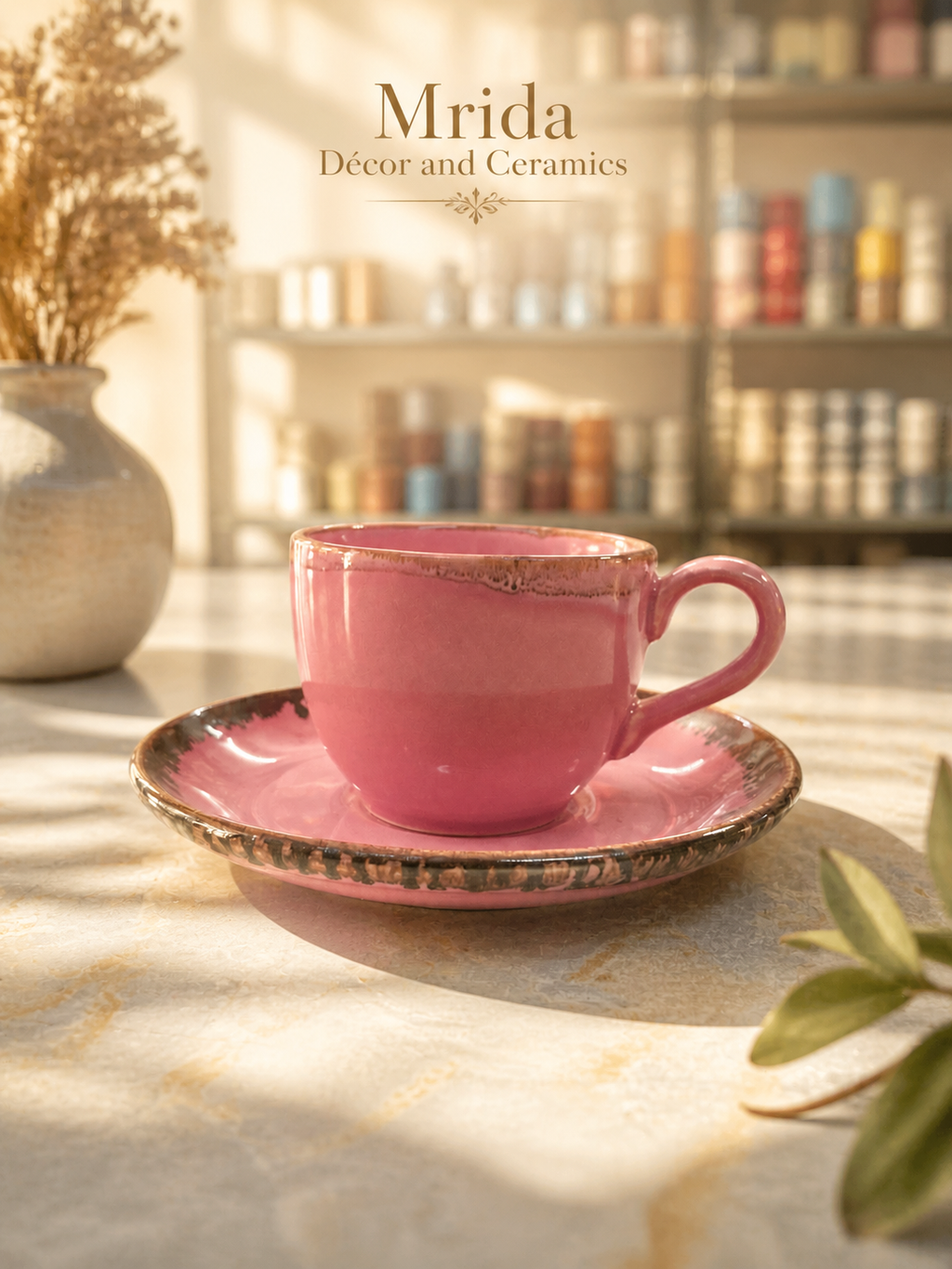 Handcrafted Pink Ceramic Tea Cup & Saucer Set Of 6 | Glossy Pastel Tea Cups | Premium Stoneware Tea Set