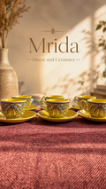 Handcrafted Yellow Floral Ceramic Tea Cup & Saucer Set Of 6 | Handmade Stoneware Tea Set | Designer Tea Cups