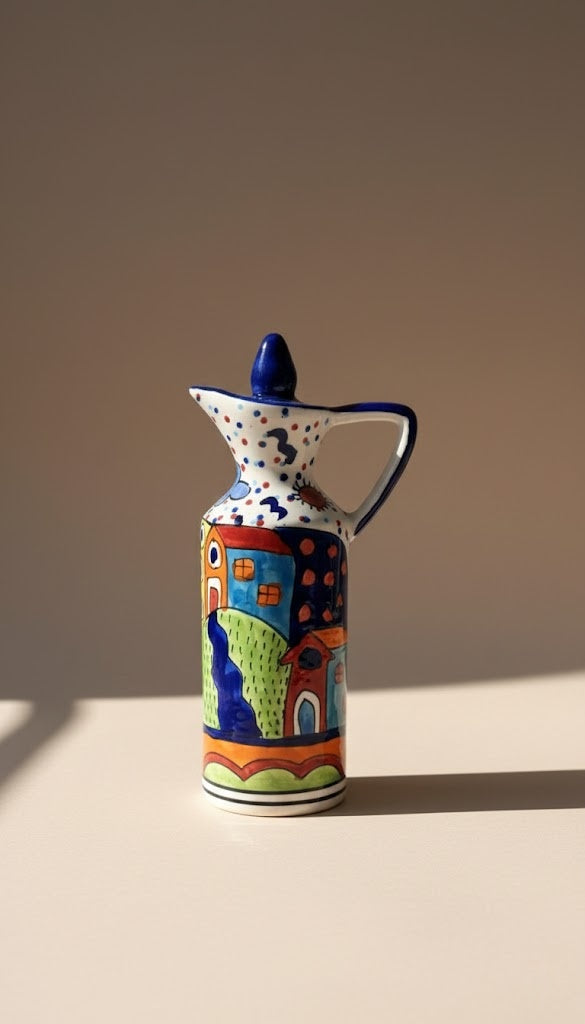 Handcrafted Ceramic Oil Dispenser Bottle- Decorative Olive Oil & Vinegar Pourer For Kitchen & Dining Table