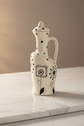 Handcrafted Ceramic Oil & Vinegar Bottle with Handle- Elegant Black & White Designer Dispenser
