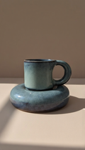 Handcrafted Blue Ceramic Cup & Saucer Set | Minimalist Coffee & Tea Cup