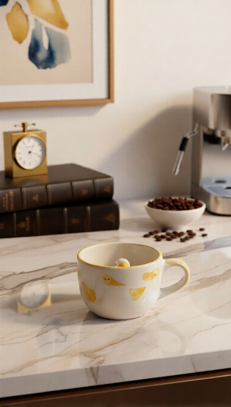 Cute Duck Surprise Ceramic Mug- Handcrafted Coffee & Tea Cup With Hidden Duck Inside
