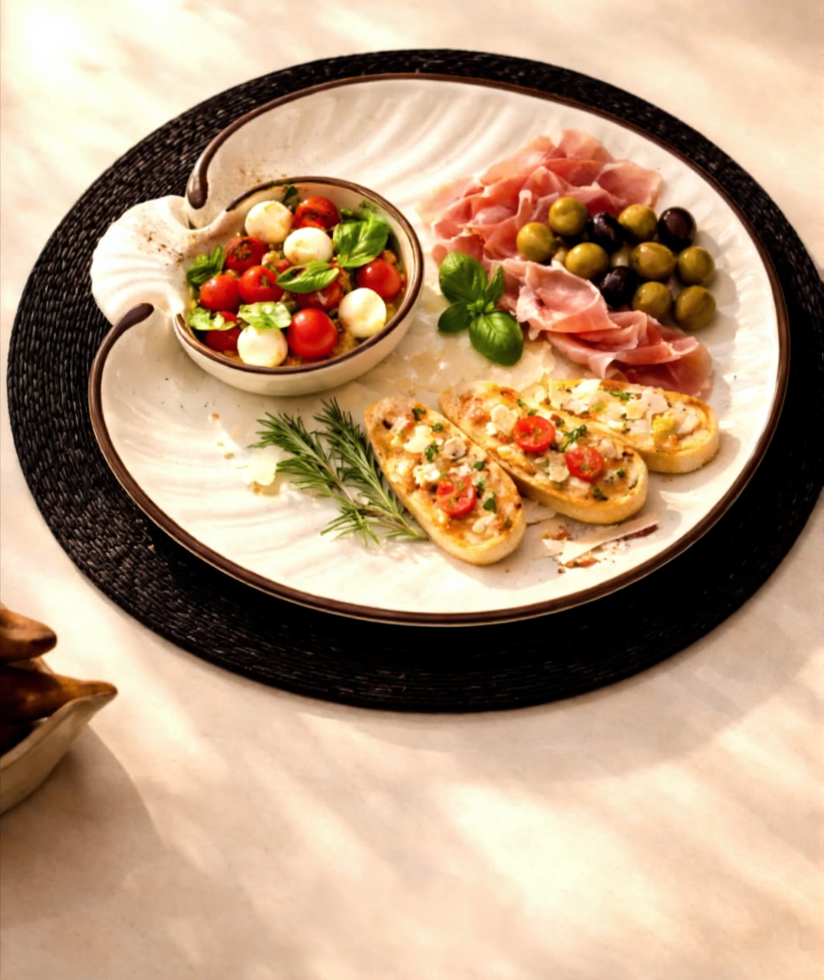 Handcrafted Shell-lnspired Ceramic Appetizer Platter With Dip Bowl | Luxury Serving Plate For Starters & Entertaining