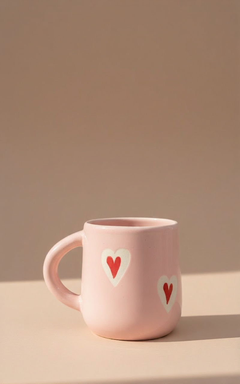 Blush Pink Heart Ceramic Mug - Cute & Aesthetic Coffee Mug