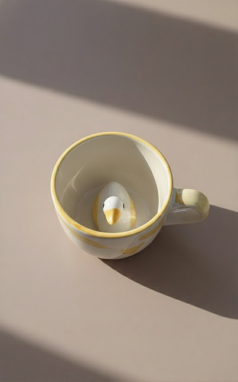 Cute Duck Surprise Ceramic Mug- Handcrafted Coffee & Tea Cup With Hidden Duck Inside