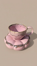 Handcrafted Pink Ceramic Cup & Saucer Set With Metallic Drip Glaze | Luxury Tea & Coffee Cup