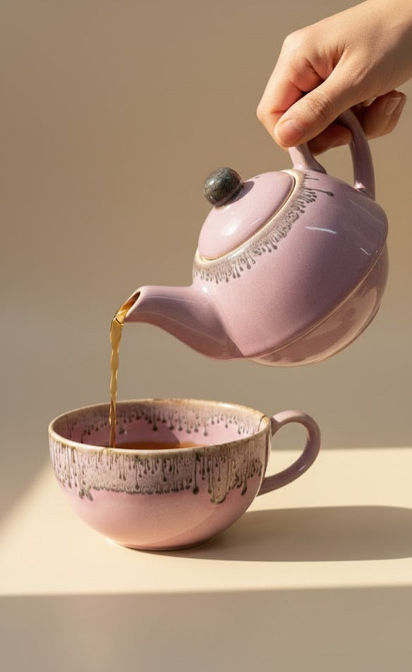 Elegant Ceramic Tea Cup & Tea Pot Set- Luxury Single- Serve Tea Set For Home & Gifting