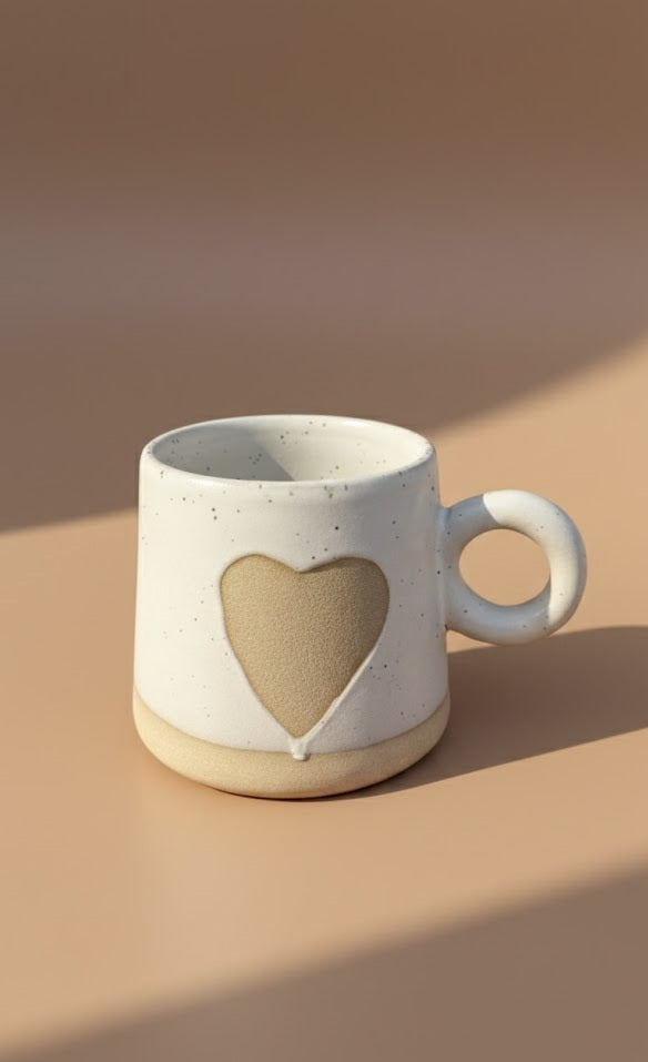 Minimalist Heart Shape Ceramic Mug | Handmade Aesthetic Coffee & Tea Mug