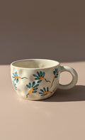 Handcrafted Ceramic Coffee Mug With Blue & Yellow Floral Design- Elegant Tea Cup For Home & Office