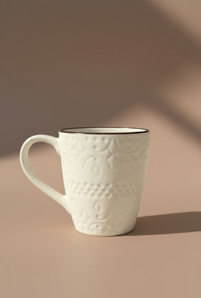 Textured Ceramic Coffee Mug- Minimalist White Tea & Coffee For Home, Office & Gifting
