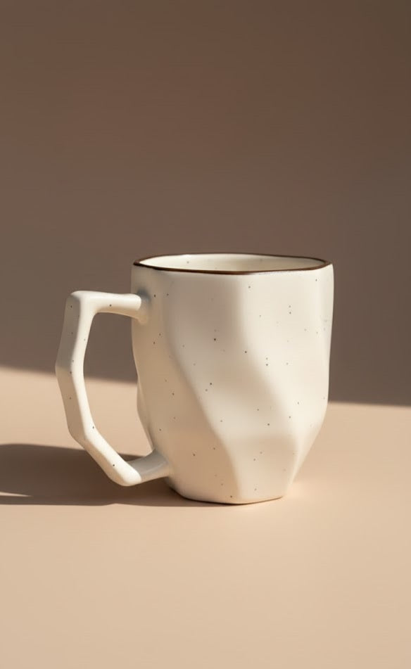 Minimalist Ceramic Coffee Mug- Modern White Tea & Coffee Cup With Handle For Home,Office & Gifting