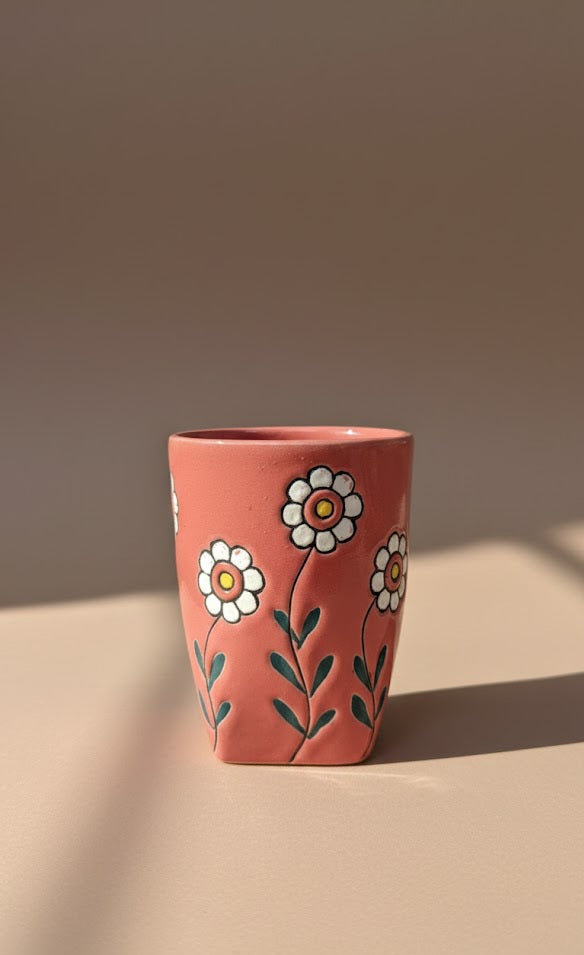 Hand-Painted Floral Ceramic Glass Tumbler | Elegant Drinkware For Water, Juice & Beverages
