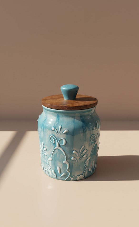 Handcrafted Ceramic Storage Jar With Lid- Decorative Multipurpose Jar For Home & Kitchen