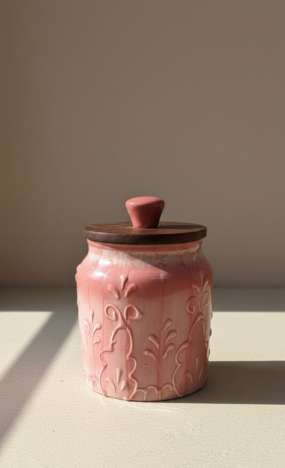 Handcrafted Ceramic Storage Jar With Lid- Decorative Multipurpose Jar For Home & Kitchen