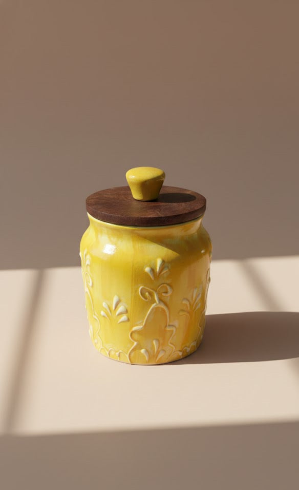 Handcrafted Ceramic Storage Jar With Lid- Decorative Multipurpose Jar For Home & Kitchen