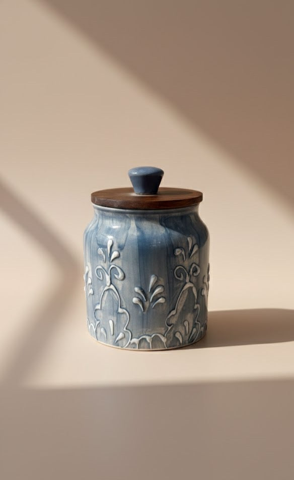 Handcrafted Ceramic Storage Jar With Lid- Decorative Multipurpose Jar For Home & Kitchen