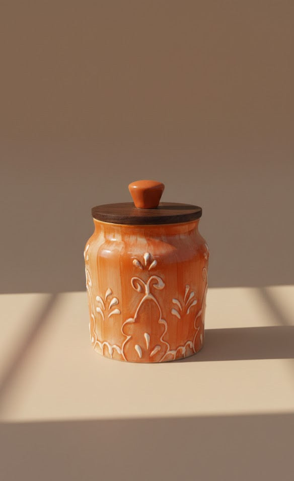 Handcrafted Ceramic Storage Jar With Lid- Decorative Multipurpose Jar For Home & Kitchen