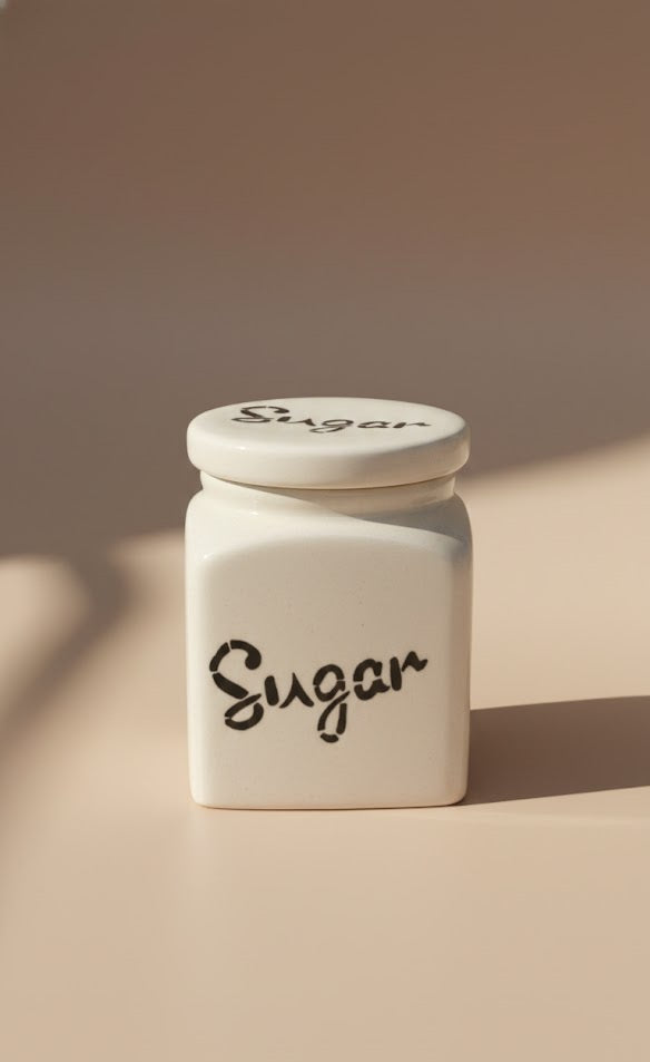 White Ceramic Sugar Storage Jar With Lid- Decorative Airtight Sugar Canister For Kitchen (500 ML)