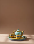 Royal Emerald & Mustard Glazed Ceramic Tea Set (4-Pieces). Handcrafted Artisan Collection