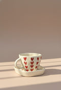 Handcrafted Ceramic Heart Cup & Saucer Set | Aesthetic Tea & Coffee Cup