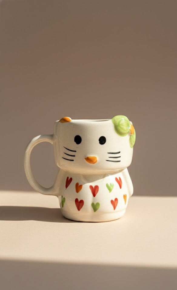 Cute Cat Face Ceramic Mug | Handcrafted Cartoon Coffee & Tea Mug