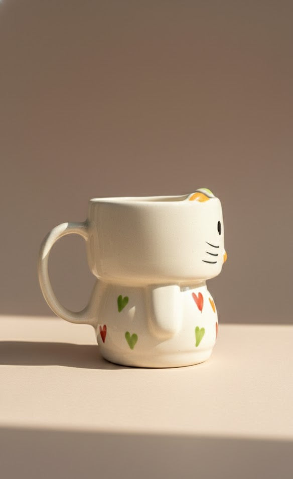Cute Cat Face Ceramic Mug | Handcrafted Cartoon Coffee & Tea Mug