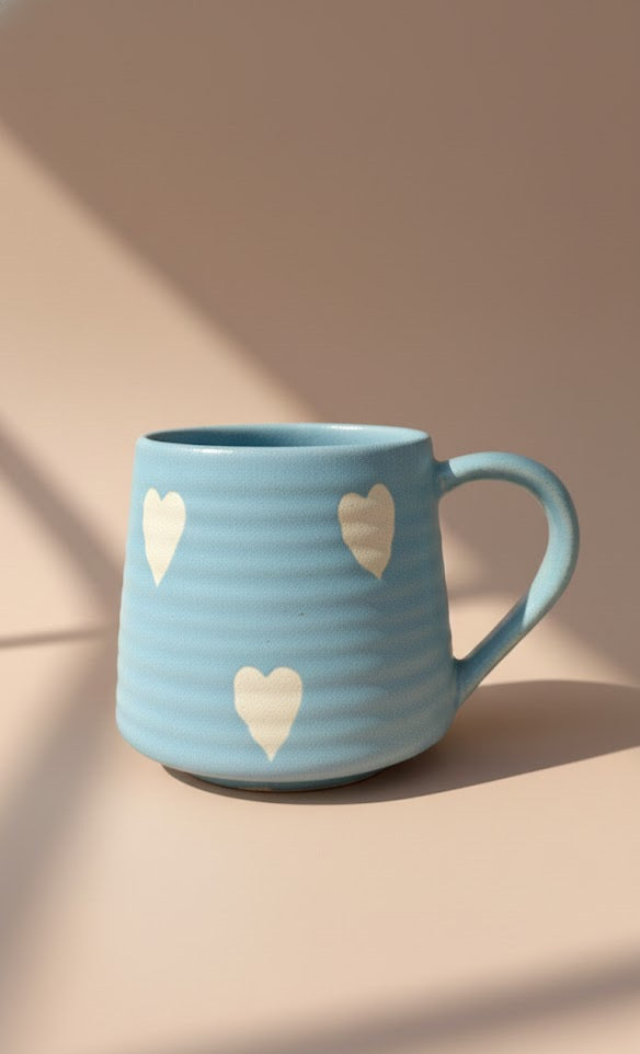 Luxury Pastel Blue Ceramic Coffee Mug With Heart Design- Elegant Handcrafted Tea & Coffee Cup