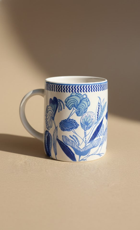 Blue Botanical Ceramic Coffee Mug-Elegant Floral Tea & Coffee Cup For Home, Gifting & Office Use