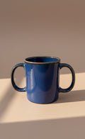 Handmade Deep Blue Ceramic Mug With Dual Handles- Artisan Coffee & Tea Mug
