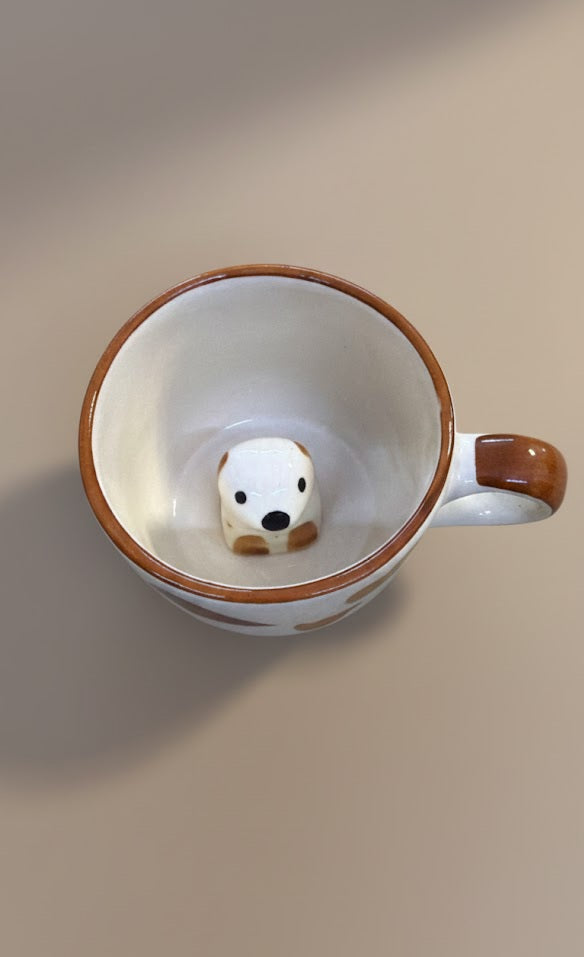 Handcrafted Ceramic Dog Surprise Mug | Cute Animal Inside Coffee & Tea Mug | Aesthetic Stoneware Mug