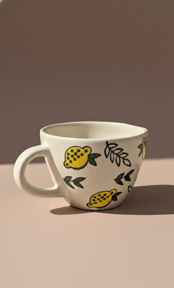 Handmade Lemon Printed Ceramic Mug | Hand - Painted Coffee & Tea Cup | Aesthetic Stoneware Mug