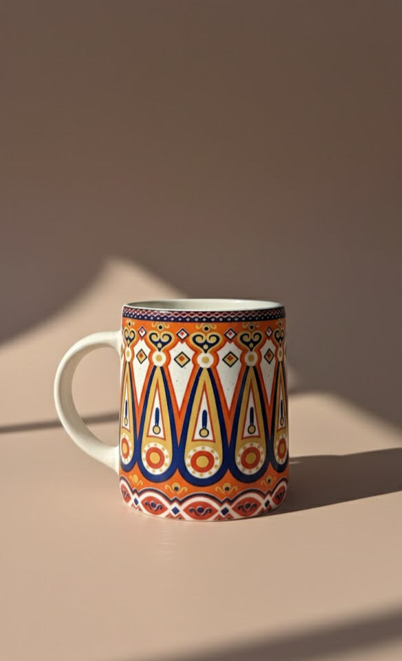 Hand- Painted Ethnic Ceramic Mug | Traditional Indian Art Coffee & Tea Mug | Handmade Stoneware Mug