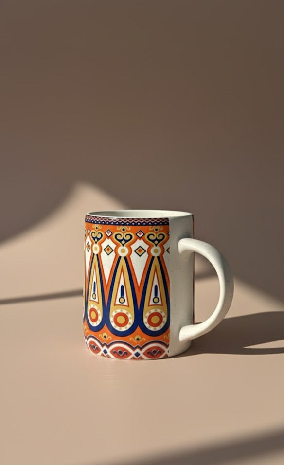 Hand- Painted Ethnic Ceramic Mug | Traditional Indian Art Coffee & Tea Mug | Handmade Stoneware Mug