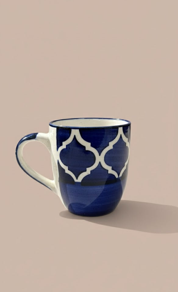Handcrafted Blue Moroccan Ceramic Mug | Geometric Coffee & Tea Cup | Handmade Stoneware Drinkware