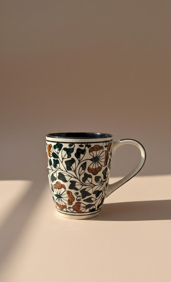 Hand- Painted Floral Ceramic Mug | Vintage Botanical Coffee & Tea Cup | Handmade Stoneware