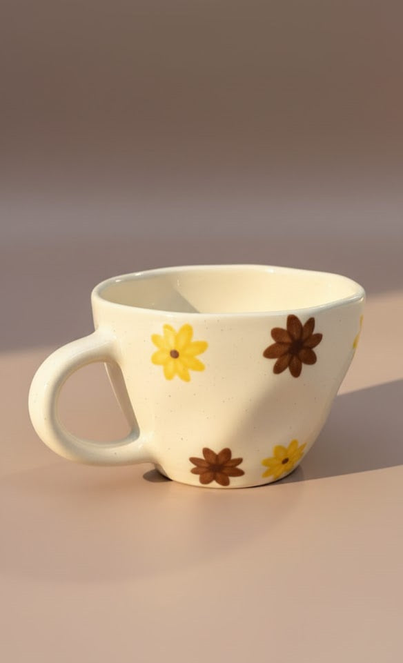 Handmade Flooral Ceremic Mug | Daisy Print Coffee & Tea Mug | Aesthetic Stoneware Mug For Gifting