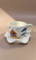 Hand-Painted Ceramic Tea Cup& Saucer Set | Artistic House Design Tea Saucer Set | Handmade Stoneware Tea Cup
