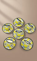 Handcrafted Yellow Floral Ceramic Tea Cup & Saucer Set Of 6 | Daisy Print Tea Cups | Premium Stoneware Tea Cup Set