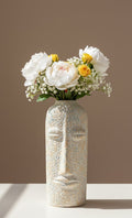Textured Abstract Face Ceramic Flower Vase | Modern Sculptural Home Decor Vase