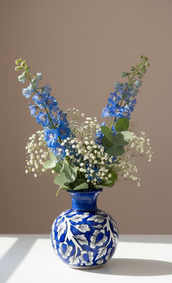 Handcrafted Floral Ceramic Vase | Hand- Painted Decorative Flower Vase For Home Decor