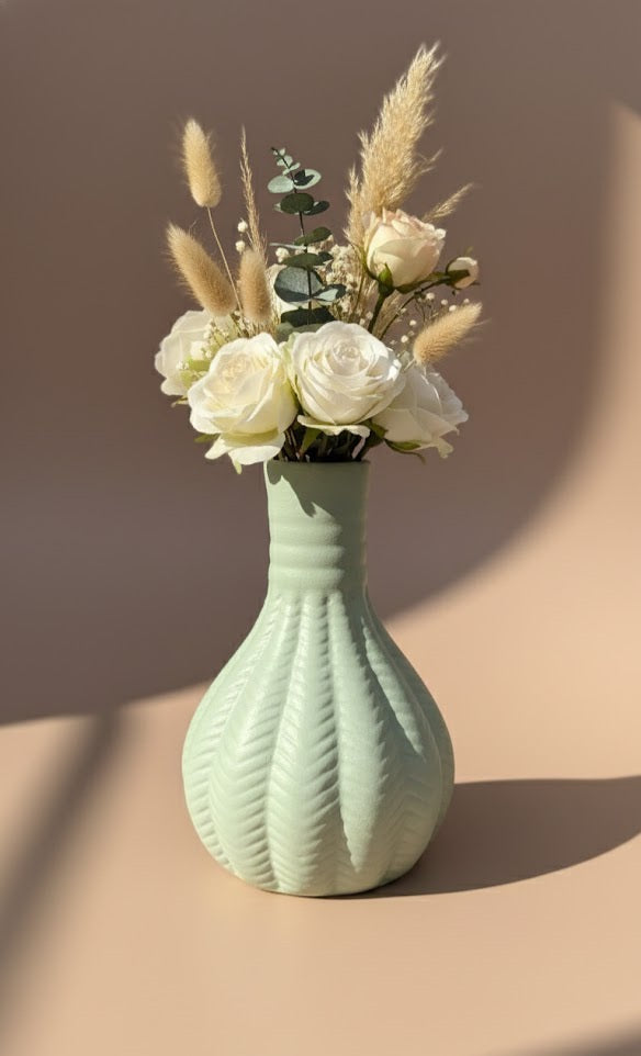 Textured Sage Green Ceramic Vase | Handcrafted Decorative Flower Vase For Home Decor