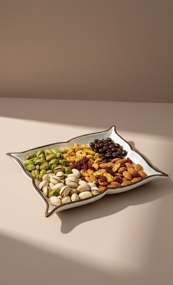 Handcrafted Leaf-Shaped Ceramic Snack Platter | Elegant Serving Tray For Snacks, Dry fruits & Starters