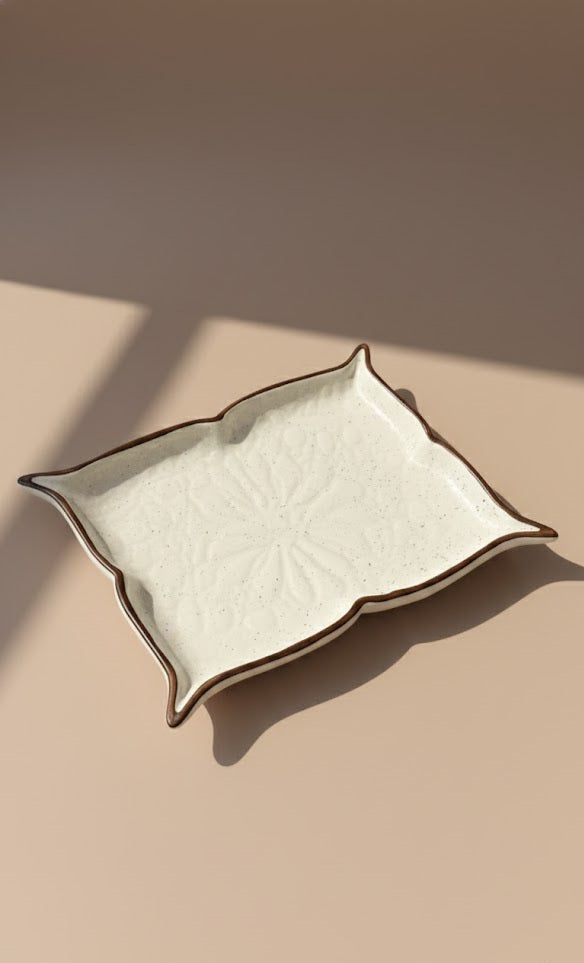 Handcrafted Leaf-Shaped Ceramic Snack Platter | Elegant Serving Tray For Snacks, Dry fruits & Starters