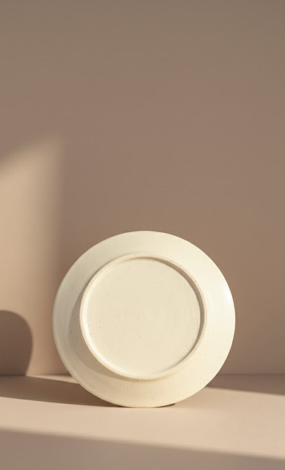 Handcrafted Botanical Ceramic Plate | Cream & Green Leaf Design Serving Plate